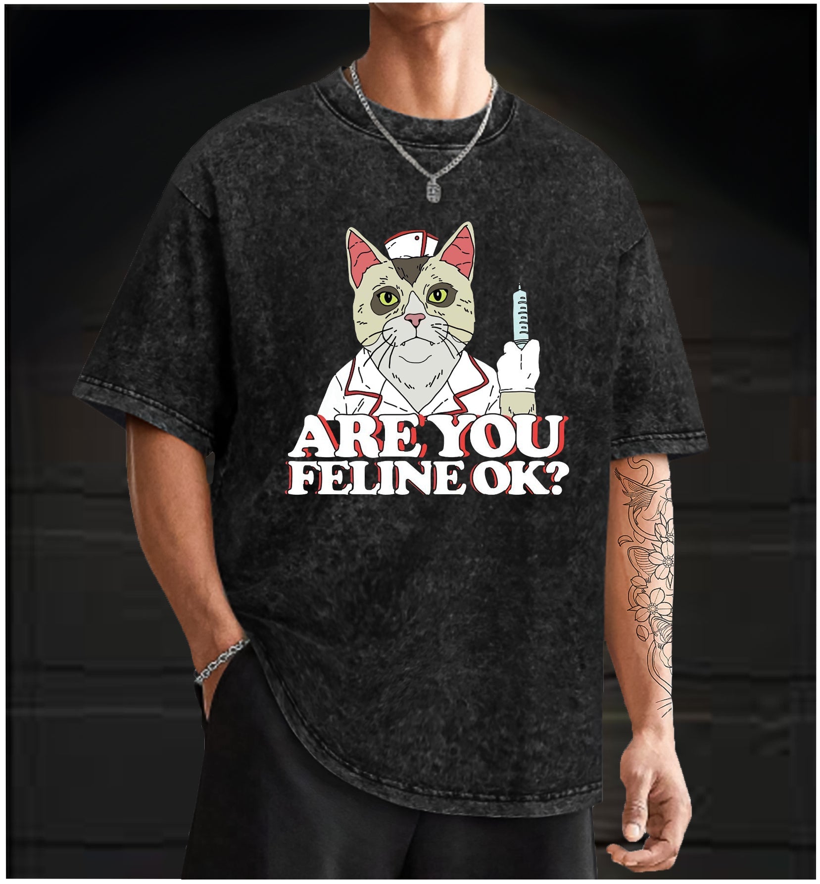  Nurse Cat's Check - up Vintage Washed 100% Cotton T-Shirt - TheDrunkShark