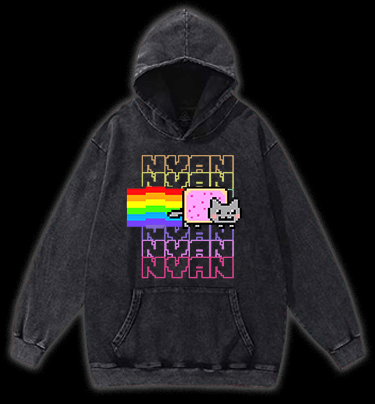 Nyan Cat Vintage Washed 100% Cotton Hoodie - TheDrunkShark
