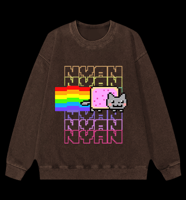 Nyan Cat Vintage Washed 100% Cotton Sweatshirt - TheDrunkShark
