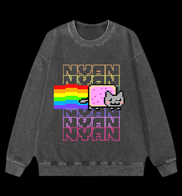 Nyan Cat Vintage Washed 100% Cotton Sweatshirt - TheDrunkShark