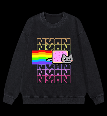 Nyan Cat Vintage Washed 100% Cotton Sweatshirt - TheDrunkShark
