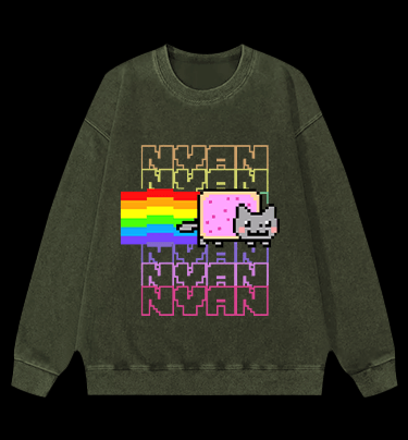 Nyan Cat Vintage Washed 100% Cotton Sweatshirt - TheDrunkShark