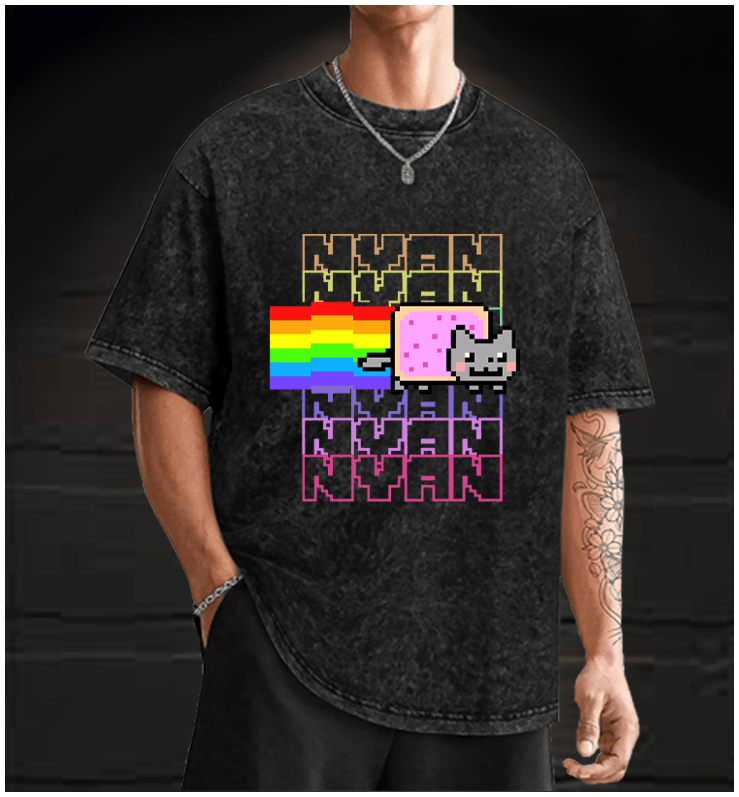 Nyan Cat Vintage Washed 100% Cotton T-Shirt - TheDrunkShark