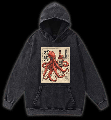 Octopus's Boozy Vibe Vintage Washed 100% Cotton Hoodie - TheDrunkShark