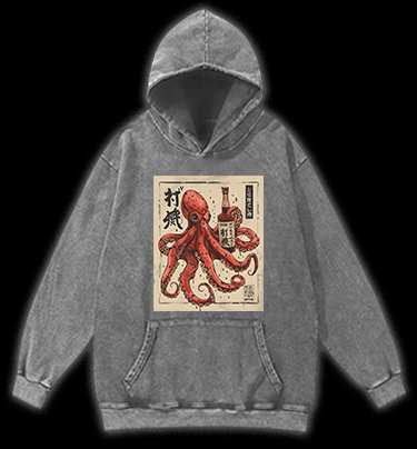 Octopus's Boozy Vibe Vintage Washed 100% Cotton Hoodie - TheDrunkShark
