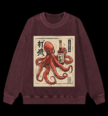 Octopus's Boozy Vibe Vintage Washed 100% Cotton Sweatshirt - TheDrunkShark