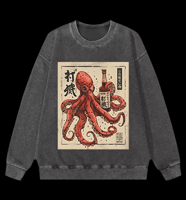 Octopus's Boozy Vibe Vintage Washed 100% Cotton Sweatshirt - TheDrunkShark