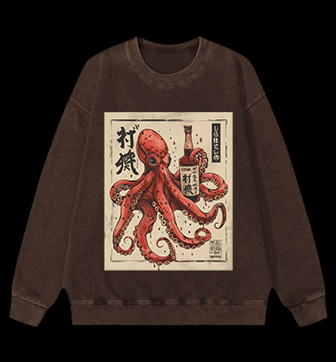 Octopus's Boozy Vibe Vintage Washed 100% Cotton Sweatshirt - TheDrunkShark