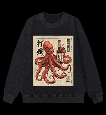 Octopus's Boozy Vibe Vintage Washed 100% Cotton Sweatshirt - TheDrunkShark