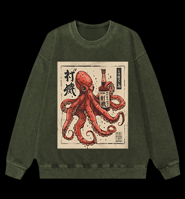 Octopus's Boozy Vibe Vintage Washed 100% Cotton Sweatshirt - TheDrunkShark