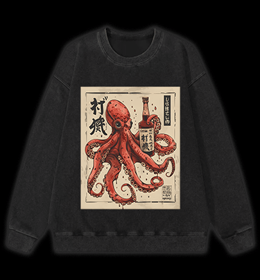 Octopus's Boozy Vibe Vintage Washed 100% Cotton Sweatshirt - TheDrunkShark