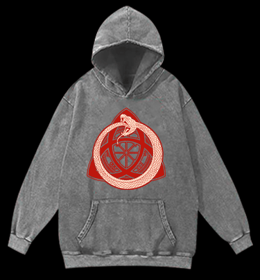 Ouroboros Mystical Design Vintage Washed 100% Cotton Hoodie - TheDrunkShark