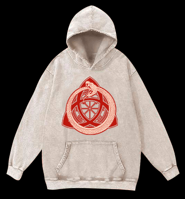 Ouroboros Mystical Design Vintage Washed 100% Cotton Hoodie - TheDrunkShark