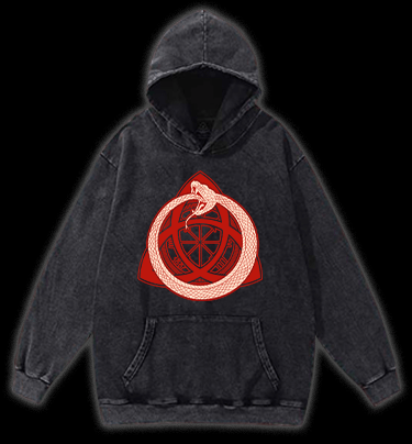 Ouroboros Mystical Design Vintage Washed 100% Cotton Hoodie - TheDrunkShark