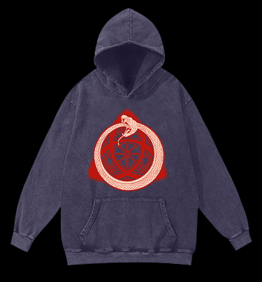 Ouroboros Mystical Design Vintage Washed 100% Cotton Hoodie - TheDrunkShark