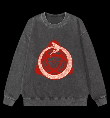 Ouroboros Mystical Design Vintage Washed 100% Cotton Sweatshirt - TheDrunkShark