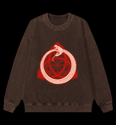 Ouroboros Mystical Design Vintage Washed 100% Cotton Sweatshirt - TheDrunkShark