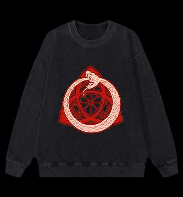 Ouroboros Mystical Design Vintage Washed 100% Cotton Sweatshirt - TheDrunkShark