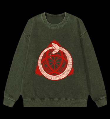 Ouroboros Mystical Design Vintage Washed 100% Cotton Sweatshirt - TheDrunkShark