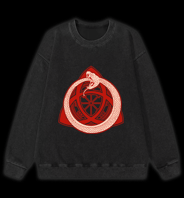 Ouroboros Mystical Design Vintage Washed 100% Cotton Sweatshirt - TheDrunkShark