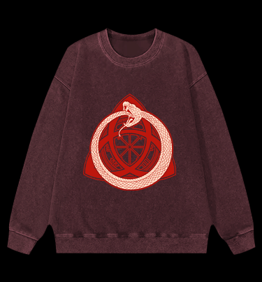 Ouroboros Mystical Design Vintage Washed 100% Cotton Sweatshirt - TheDrunkShark