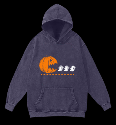 Pac - Man Halloween Vintage Washed 100% Cotton Hoodie - TheDrunkShark