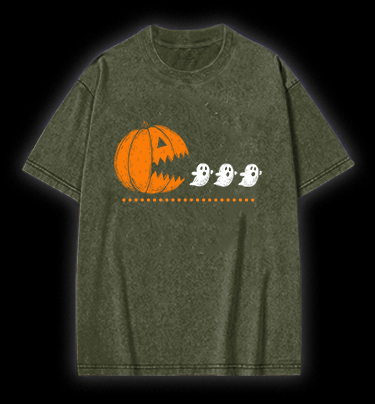 Pac - Man Halloween Vintage Washed 100% Cotton T-Shirt - TheDrunkShark