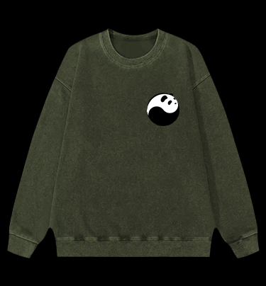 Panda Yin - Yang Symbol Vintage Washed 100% Cotton Sweatshirt - TheDrunkShark