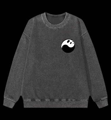 Panda Yin - Yang Symbol Vintage Washed 100% Cotton Sweatshirt - TheDrunkShark