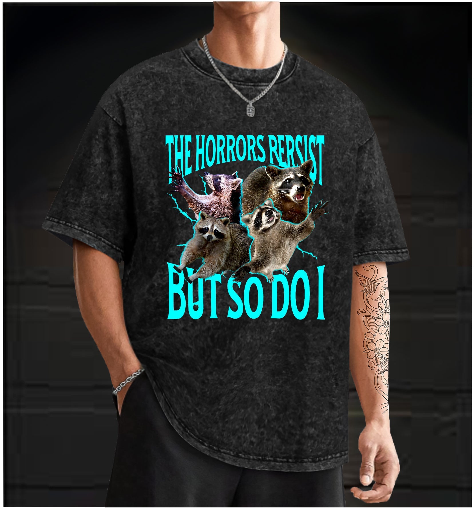  Panic Raccoon Vintage Washed 100% Cotton T-Shirt - TheDrunkShark