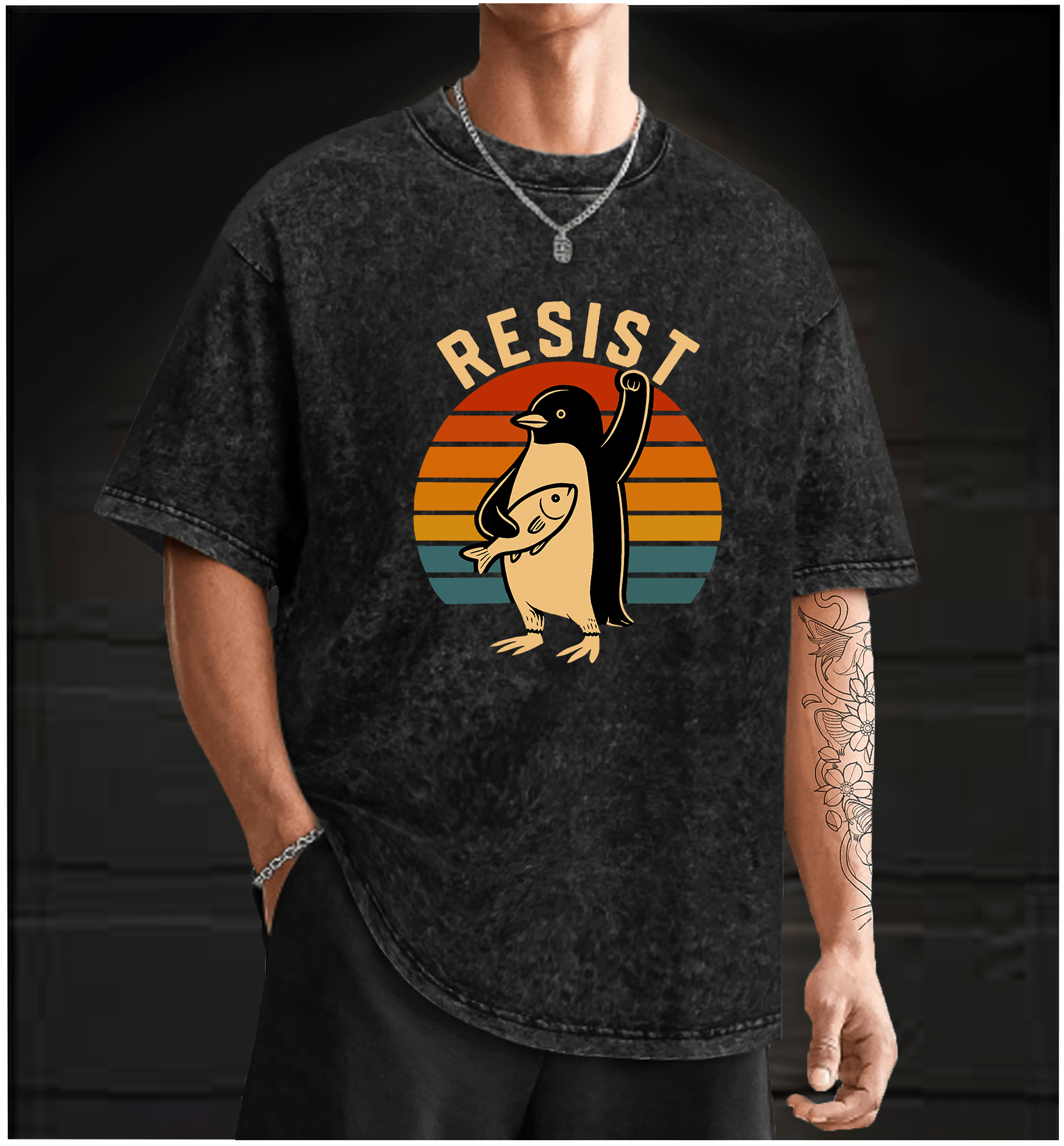 Penguin Uprising Vintage Washed 100% Cotton T-Shirt - TheDrunkShark