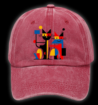 Piet Cornelies Mondrian Cat Vintage Washed 100% Cotton Baseball Hat - TheDrunkShark