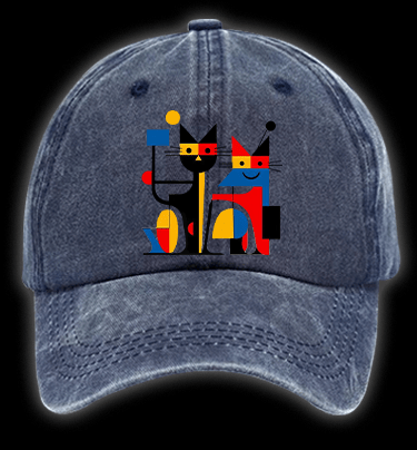 Piet Cornelies Mondrian Cat Vintage Washed 100% Cotton Baseball Hat - TheDrunkShark