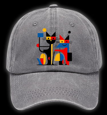 Piet Cornelies Mondrian Cat Vintage Washed 100% Cotton Baseball Hat - TheDrunkShark