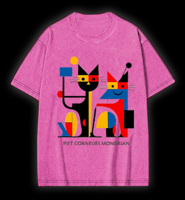 Piet Cornelies Mondrian Cat Vintage Washed 100% Cotton T-Shirt - TheDrunkShark