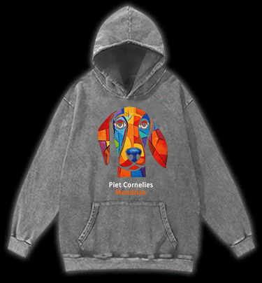 Piet Cornelies Mondrian Dog Vintage Washed 100% Cotton Hoodie - TheDrunkShark