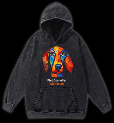 Piet Cornelies Mondrian Dog Vintage Washed 100% Cotton Hoodie - TheDrunkShark