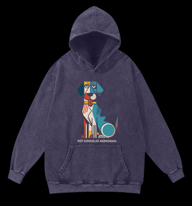 Piet Cornelies Mondrian Dog Vintage Washed 100% Cotton Hoodie - TheDrunkShark