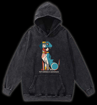 Piet Cornelies Mondrian Dog Vintage Washed 100% Cotton Hoodie - TheDrunkShark