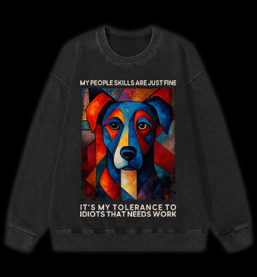Piet Cornelies Mondrian Dog Vintage Washed 100% Cotton Sweatshirt - TheDrunkShark