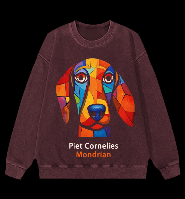 Piet Cornelies Mondrian DOG Vintage Washed 100% Cotton Sweatshirt - TheDrunkShark