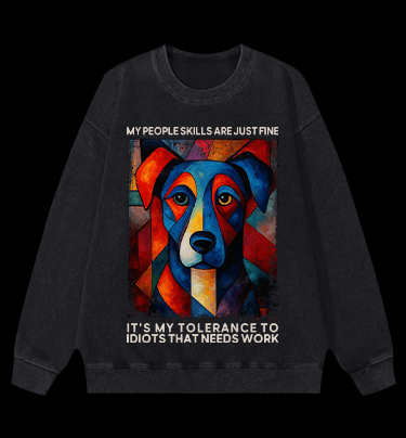 Piet Cornelies Mondrian Dog Vintage Washed 100% Cotton Sweatshirt - TheDrunkShark