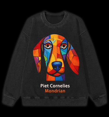 Piet Cornelies Mondrian DOG Vintage Washed 100% Cotton Sweatshirt - TheDrunkShark