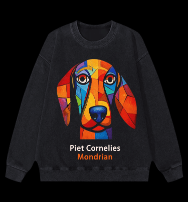 Piet Cornelies Mondrian DOG Vintage Washed 100% Cotton Sweatshirt - TheDrunkShark