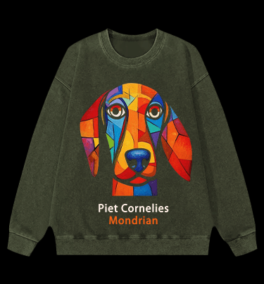 Piet Cornelies Mondrian DOG Vintage Washed 100% Cotton Sweatshirt - TheDrunkShark