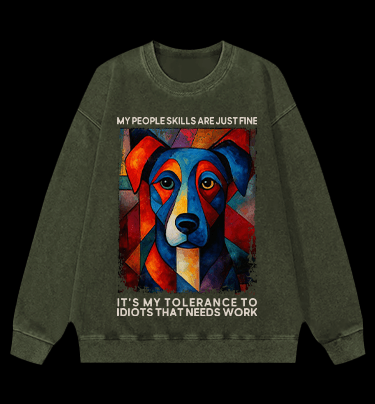 Piet Cornelies Mondrian Dog Vintage Washed 100% Cotton Sweatshirt - TheDrunkShark