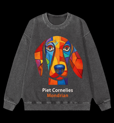 Piet Cornelies Mondrian DOG Vintage Washed 100% Cotton Sweatshirt - TheDrunkShark