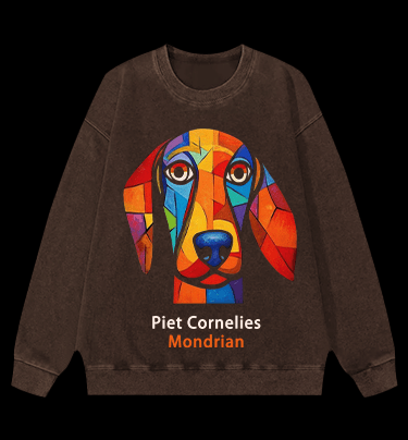 Piet Cornelies Mondrian DOG Vintage Washed 100% Cotton Sweatshirt - TheDrunkShark