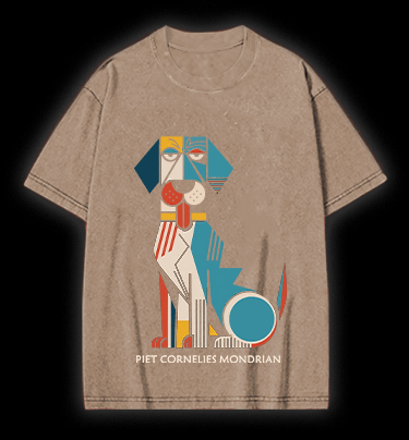 Piet Cornelies Mondrian Dog Vintage Washed 100% Cotton T-Shirt - TheDrunkShark