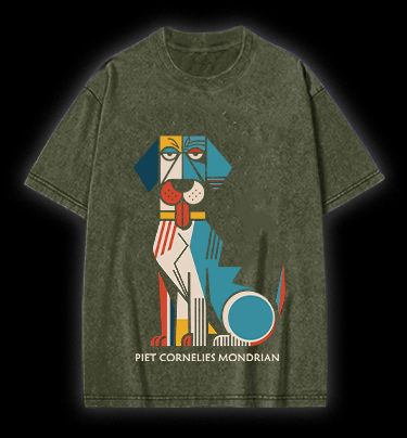 Piet Cornelies Mondrian Dog Vintage Washed 100% Cotton T-Shirt - TheDrunkShark